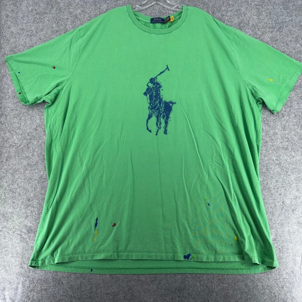 Polo Ralph Lauren Mens 3XLT Green Paint Splatter Big Pony Short Sleeve T-Shirt